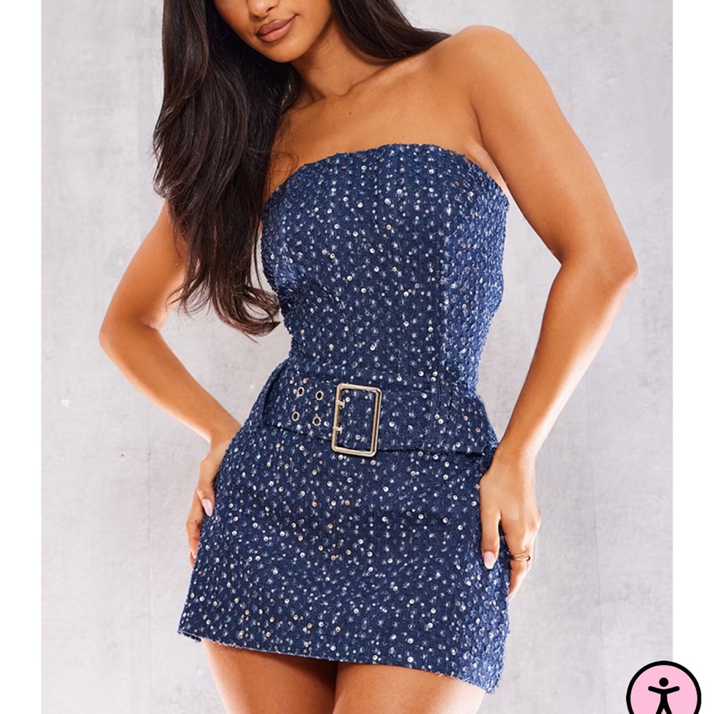 Denim Sequin Bandeau Top